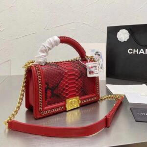 Chanel Boy Crocodile Look Handbag Red