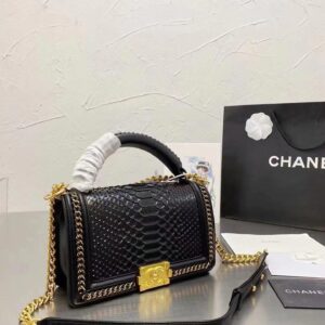 Chanel Boy Crocodile Look Handbag Black