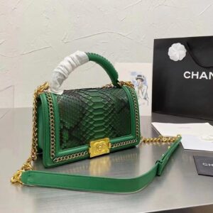 Chanel Boy Crocodile Look Handbag Green