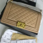 Chanel Boy Handbag Beige with Golden Hardware for Women