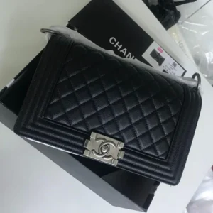 Chanel Boy Handbag Beige with Silver Hardware for Women