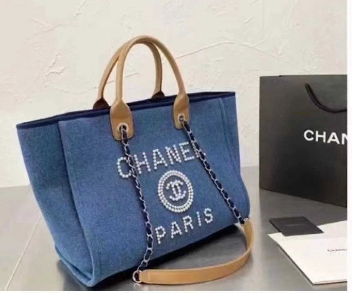 Chanel Deauville Pearl Canvas Tote Bag - Fashion Bag Emporium